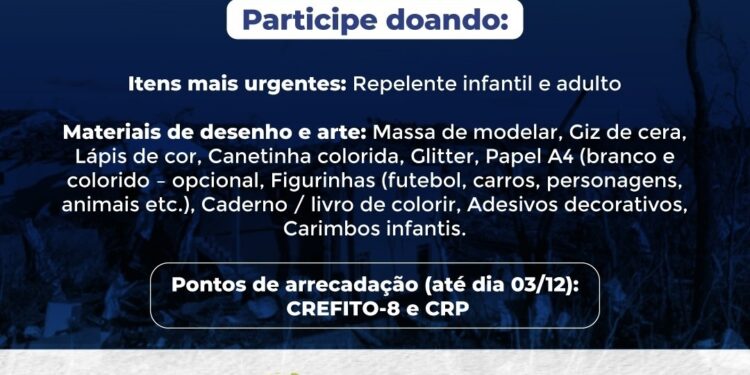O CRP-PR, em ação conjunta com o FCRAS, está promovendo uma campanha solidária de arrecadação para o município de Rio Bonito do Iguaçu.