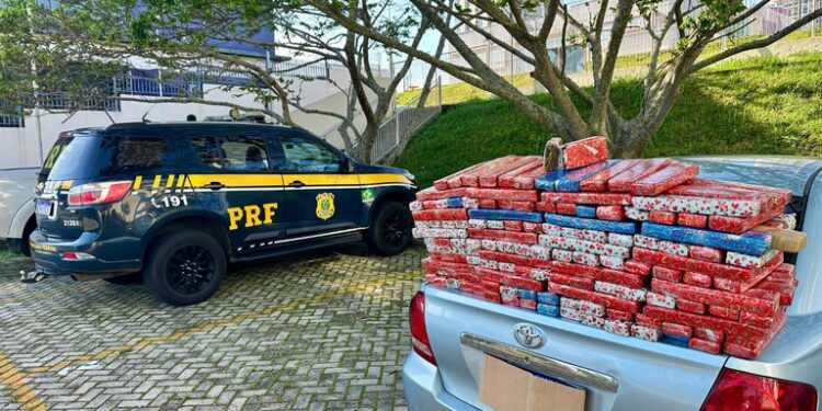 PRF apreende 132 kg de maconha escondidos em “presentes” durante abordagem na BR-277