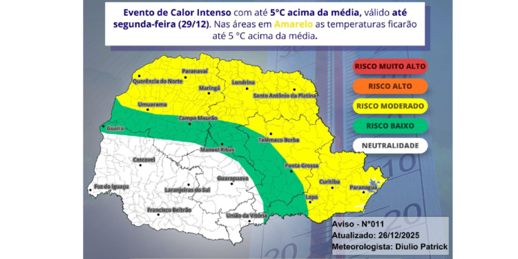 Temporal, chuva forte e calor intenso colocam Paraná em alerta até segunda – feira