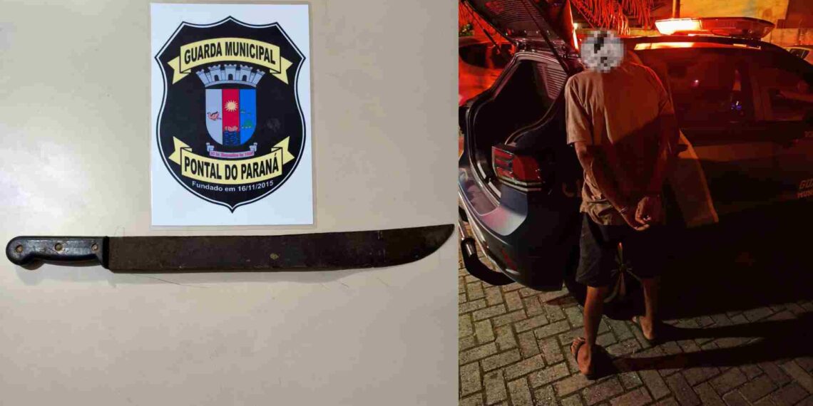 Homem é preso pela GM após ameaçar inquilinos com facão durante discussão por aluguel em Pontal do Paraná