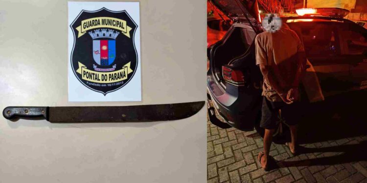 Homem é preso pela GM após ameaçar inquilinos com facão durante discussão por aluguel em Pontal do Paraná