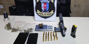 Denúncia de ameaça termina com homem preso com pistola e drogas em Pontal do Paraná