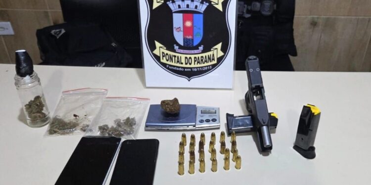 Denúncia de ameaça termina com homem preso com pistola e drogas em Pontal do Paraná