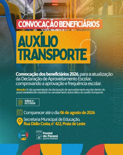 Prefeitura de Pontal do Paraná convoca beneficiários do Auxílio Transporte para atualização da documentação